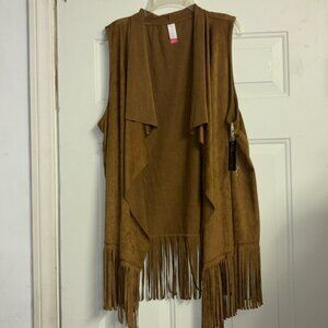 Women's Long suede brown Vest with side fringes - size XL juniors